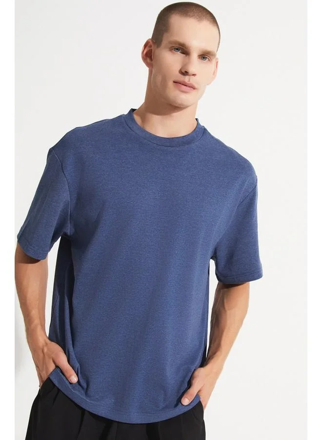 JUNE June Men Oversize 100% Cotton Crew Neck Tshirt Indigo