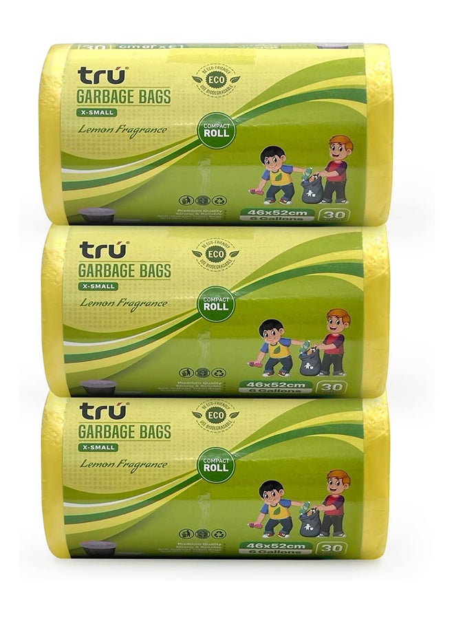 Tru Lemon Scented Garbage Bags Compact Roll 46x52cm - Pack of 3  - Image 1