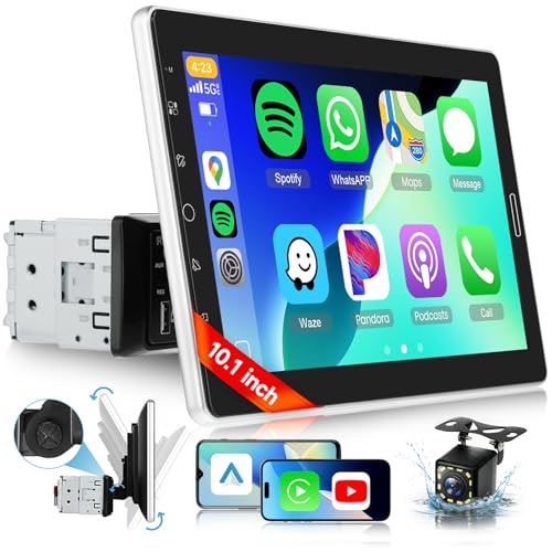 Sellrich 101 inch Single Din Car Stereo with FMRDS Wireless Carplay Android Auto Backup Camera Sellrich Single Din Detachable Screen Radio Support Bluetooth YouTube MirrorLink EQ USBAUXTF SWC - Image 1