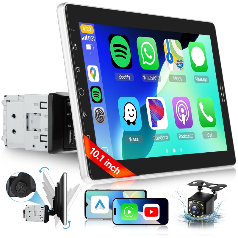 Sellrich 101 inch Single Din Car Stereo with FMRDS Wireless Carplay Android Auto Backup Camera Sellrich Single Din Detachable Screen Radio Support Bluetooth YouTube MirrorLink EQ USBAUXTF SWC - Image 2