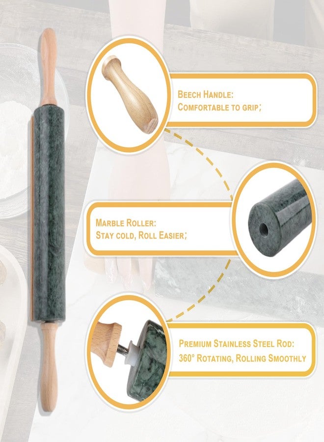 Koville Marble Rolling Pin, Non-Stick Dough Roller, Rolling Pin for Baking,Pasta, Dumpling, Ravioli, Fondant,Pie Crust, Kitchen Baking Pastry Tools(Indian Green) - Image 3