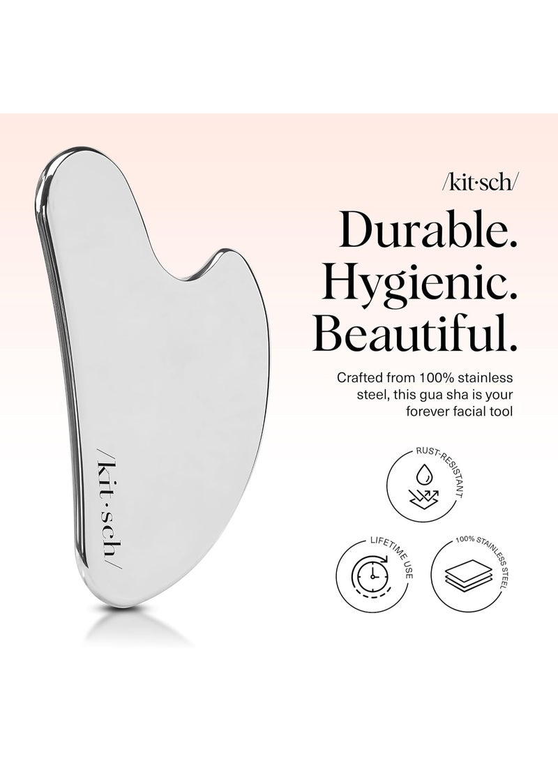 Kitsch Stainless Steel Gua Sha Facial Tools - Guasha Tool for Face, Face Sculpting Tool, Jawline Shaper, Double Chin Reducer, Body Gua Sha Tools, Lymphatic Drainage Massager, Facial Skin Care - Silver - Image 3