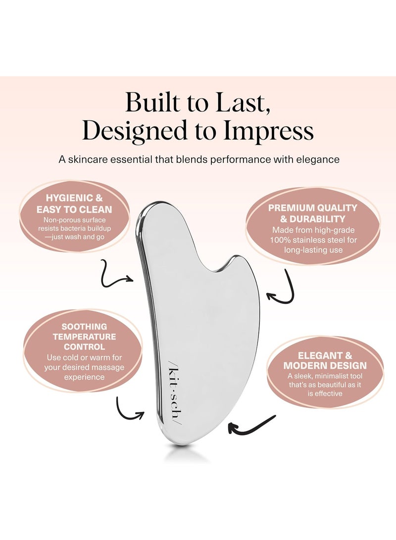 Kitsch Stainless Steel Gua Sha Facial Tools - Guasha Tool for Face, Face Sculpting Tool, Jawline Shaper, Double Chin Reducer, Body Gua Sha Tools, Lymphatic Drainage Massager, Facial Skin Care - Silver - Image 5