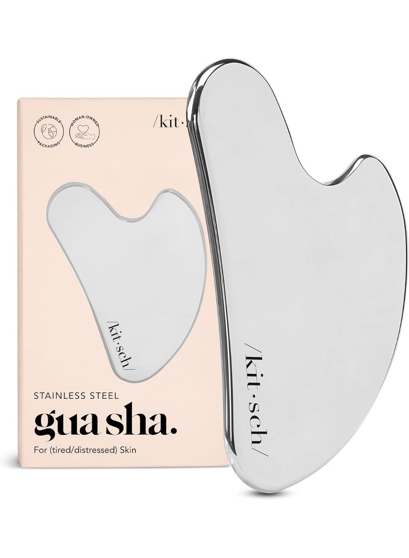 Kitsch Stainless Steel Gua Sha Facial Tools - Guasha Tool for Face, Face Sculpting Tool, Jawline Shaper, Double Chin Reducer, Body Gua Sha Tools, Lymphatic Drainage Massager, Facial Skin Care - Silver - Image 1