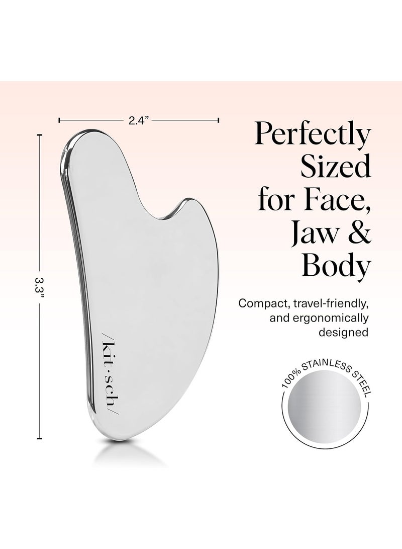 Kitsch Stainless Steel Gua Sha Facial Tools - Guasha Tool for Face, Face Sculpting Tool, Jawline Shaper, Double Chin Reducer, Body Gua Sha Tools, Lymphatic Drainage Massager, Facial Skin Care - Silver - Image 4