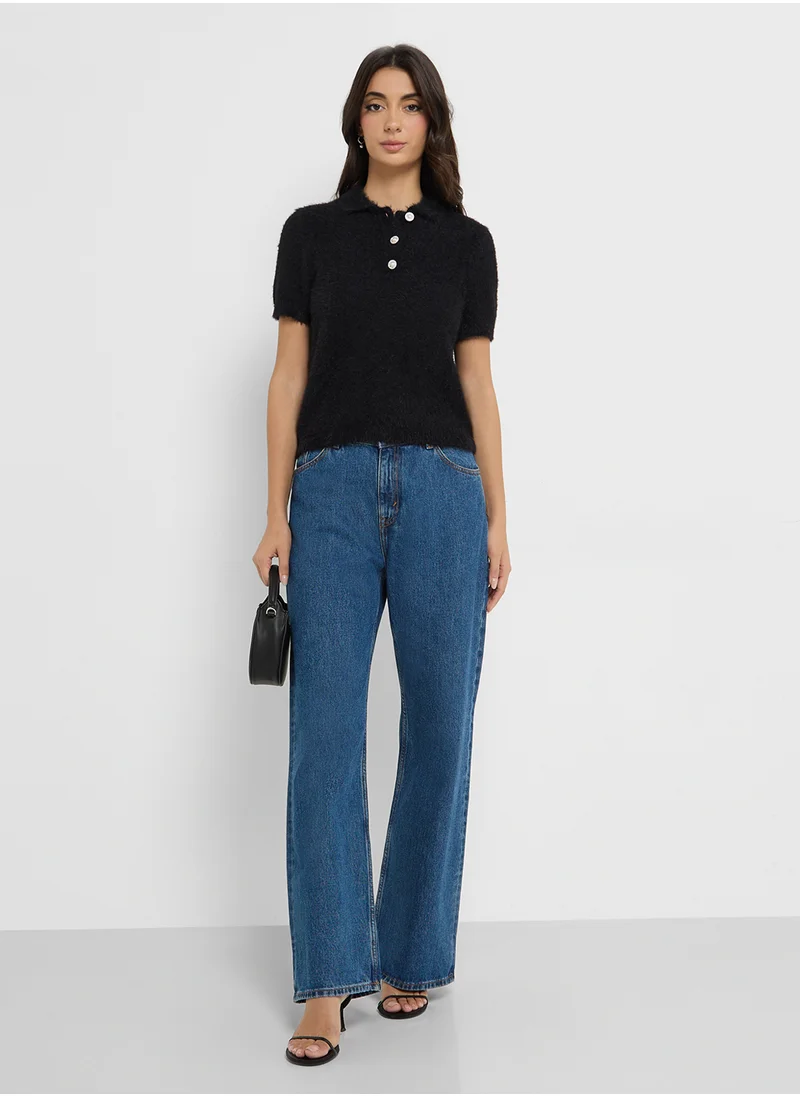 فيرو مودا Buttoned Neck Knitted Sweater