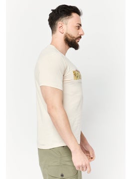 DeFacto Men Crew Neck Short Sleeve Graphic Print T-Shirt, Beige  - Image 4