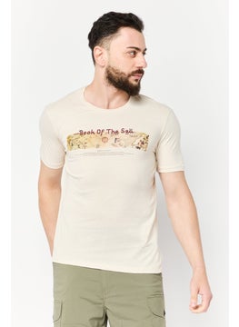DeFacto Men Crew Neck Short Sleeve Graphic Print T-Shirt, Beige  - Image 1