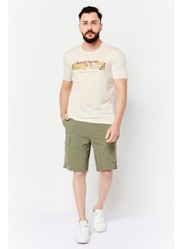 DeFacto Men Crew Neck Short Sleeve Graphic Print T-Shirt, Beige  - Image 2