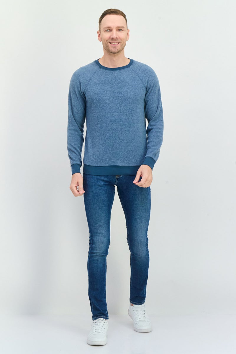 Feat Men Crew Neck Solid Long Sleeves Sweatshirt, Slate Blue - Image 3