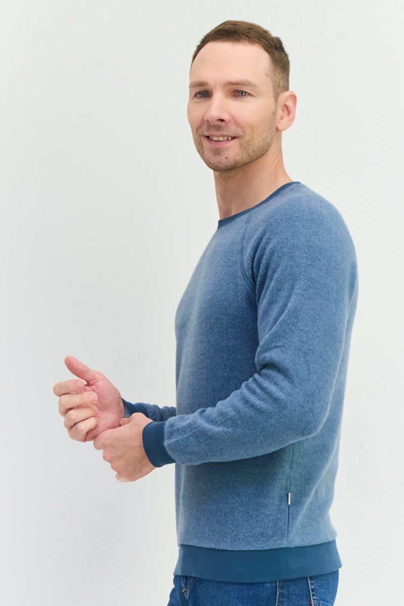 Feat Men Crew Neck Solid Long Sleeves Sweatshirt, Slate Blue - Image 2