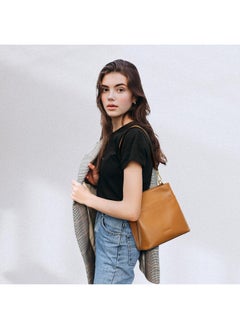 Kattee Leather Handbags For Women Soft Shoulder Tote Bucket Bags Crossbody Purses With 2 Straps Brown  - Image 3