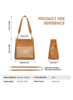 Kattee Leather Handbags For Women Soft Shoulder Tote Bucket Bags Crossbody Purses With 2 Straps Brown  - Image 4