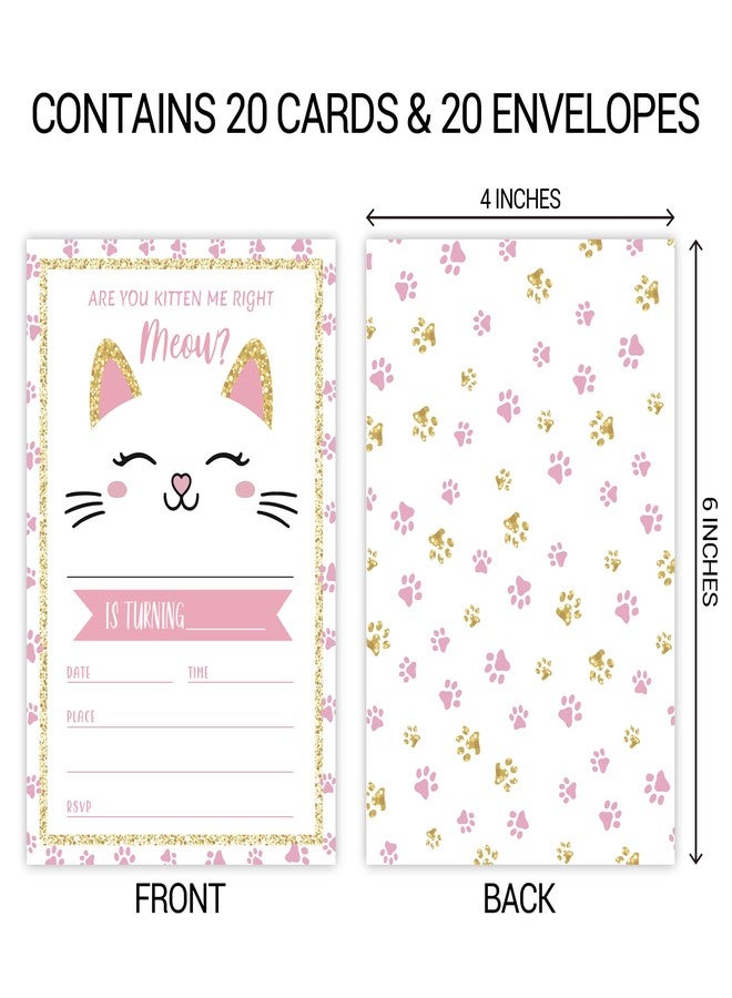 ZYQFN 20 Cat Birthday Invitations for Girls Boys Kids Adult with Envelopes - 4x6 Inch Are You Kitten Me Right Meow Card, Cute Pet Themed Party Invites. (035) - Image 2