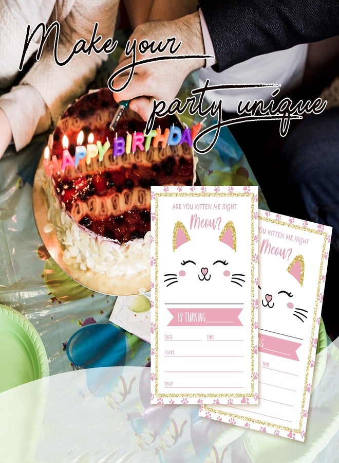 ZYQFN 20 Cat Birthday Invitations for Girls Boys Kids Adult with Envelopes - 4x6 Inch Are You Kitten Me Right Meow Card, Cute Pet Themed Party Invites. (035) - Image 4