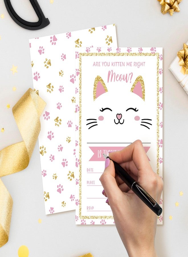 ZYQFN 20 Cat Birthday Invitations for Girls Boys Kids Adult with Envelopes - 4x6 Inch Are You Kitten Me Right Meow Card, Cute Pet Themed Party Invites. (035) - Image 3
