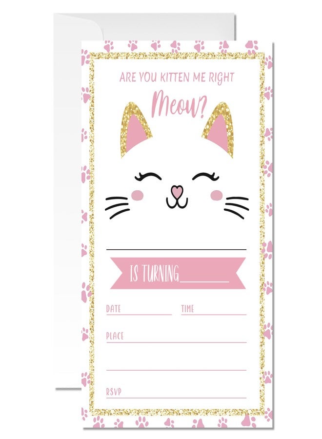 ZYQFN 20 Cat Birthday Invitations for Girls Boys Kids Adult with Envelopes - 4x6 Inch Are You Kitten Me Right Meow Card, Cute Pet Themed Party Invites. (035) - Image 1