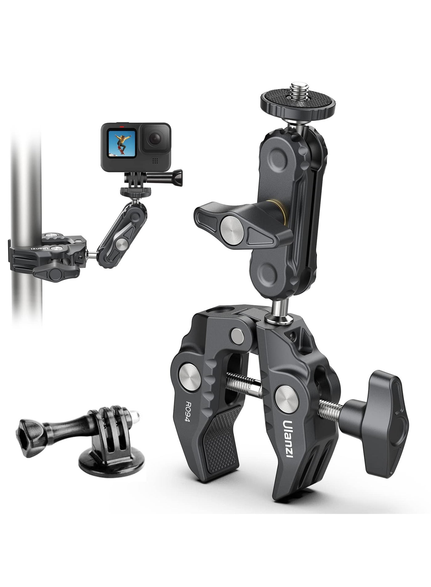 ULANZI Super Clamp Camera Clamp Mount Monitor 360° Ballhead Magic Arm Double Ball Head Adapter with 1/4"-20 & 3/8"-16 Thread for Canon Nikon DSLR Camera/Gopro/LED Lights/Ronin-M/Ronin MX/Freefly MOVI/DJI Osmo Pocket 3 & Pocket 4