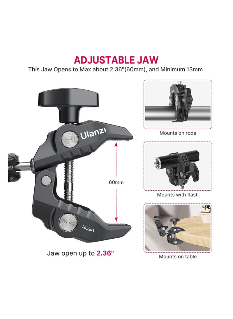 ULANZI Super Clamp Camera Clamp Mount Monitor 360° Ballhead Magic Arm Double Ball Head Adapter with 1/4"-20 & 3/8"-16 Thread for Canon Nikon DSLR Camera/Gopro/LED Lights/Ronin-M/Ronin MX/Freefly MOVI - Image 2
