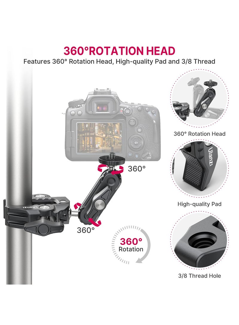 ULANZI Super Clamp Camera Clamp Mount Monitor 360° Ballhead Magic Arm Double Ball Head Adapter with 1/4"-20 & 3/8"-16 Thread for Canon Nikon DSLR Camera/Gopro/LED Lights/Ronin-M/Ronin MX/Freefly MOVI - Image 3