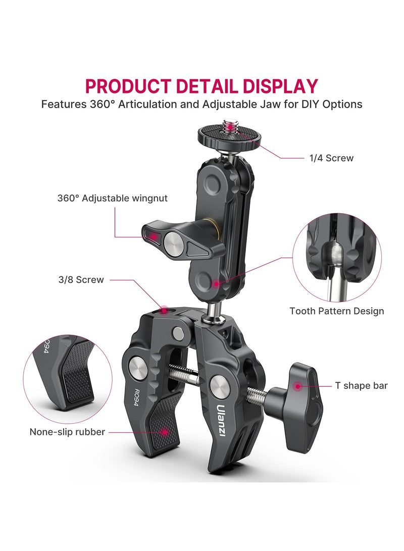 ULANZI Super Clamp Camera Clamp Mount Monitor 360° Ballhead Magic Arm Double Ball Head Adapter with 1/4"-20 & 3/8"-16 Thread for Canon Nikon DSLR Camera/Gopro/LED Lights/Ronin-M/Ronin MX/Freefly MOVI - Image 5