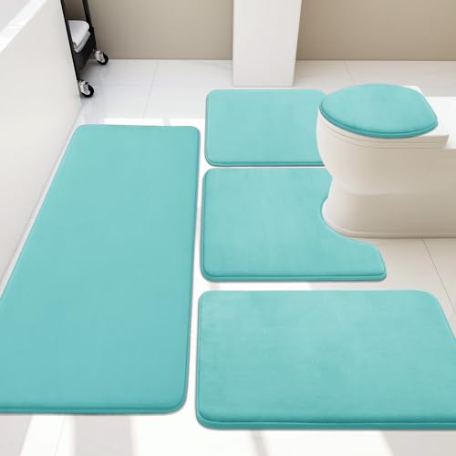YIHOUSE Bathroom Rug Set 5 Piece Memory Foam Bath Mat Set Super Absorbent Bath Mats for Floor NonSlip Washable Bathroom Rugs Dry Quickly Bath Rugs Teal - Image 1