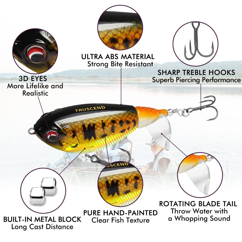 TRUSCEND Fishing Lures for Bass Trout Double Floating Rotating Tail Whopper Swimbaits Bass Lures Freshwater Saltwater Bass Fishing Plopper Lures Kit Lifelike Teasers Fishing Gifts for Men - Image 2