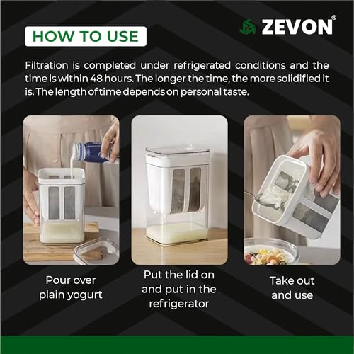 ZEVON Premium Addition Yogurt Filter Strainer,1100 ML Greek Yogurt Strainer with a Fine Mesh BPA-Free | Curd Maker | Hung Curd Maker for Home | Perfect Also for Homemade Cheese & More - Image 4