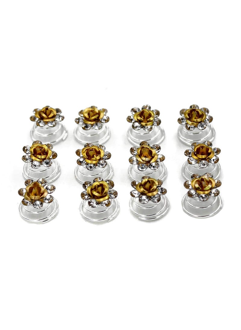 Suoirblss 24 Pcs Bridal Wedding Rhinstone Spiral Twist Screw Hair Pins Rose Flower Hair Clips Spiral Bobby Pins Hair Bun Styling Tool Hair Accessories Gold 