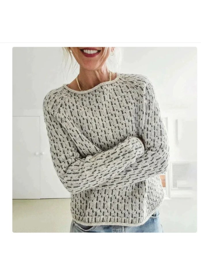 general Womens Fall Vintage Fair Isle Sweater Casual Loose Long Sleeve Crewneck Knitted Pullover Sweater Tops - Image 1
