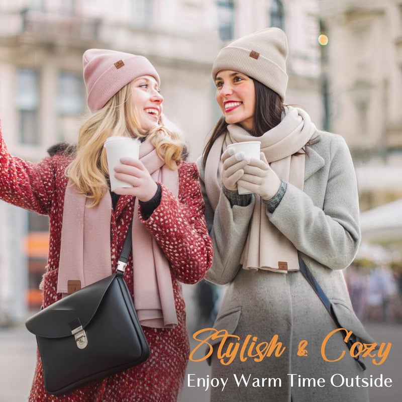 HONGTEYA Womens Winter Warm Beanie Hats Gloves Scarf Headband Set for Women Soft Fleece Lined Ear Warmer Knit Scarf Touch Screen Gloves 4 Set Winter Gifts - Image 4