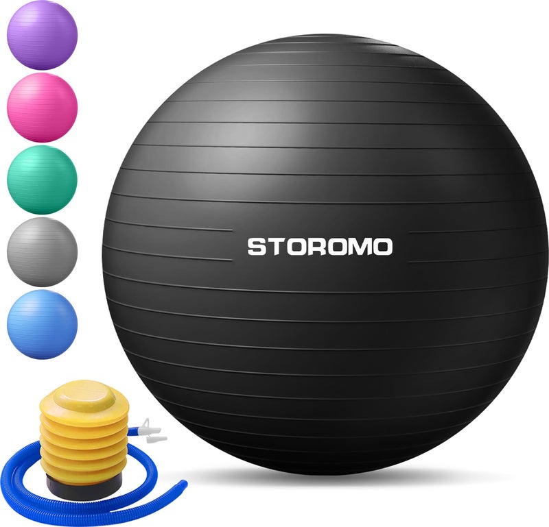 STOROMO Exercise Ball,Yoga Ball(with Exercise Tutorial)，Extra Thick Non-Slip,Holds 2500 lbs, Workout Ball for Pregnancy Birthing and Balance Stability (Black, 45cm/17.7in) - Image 1