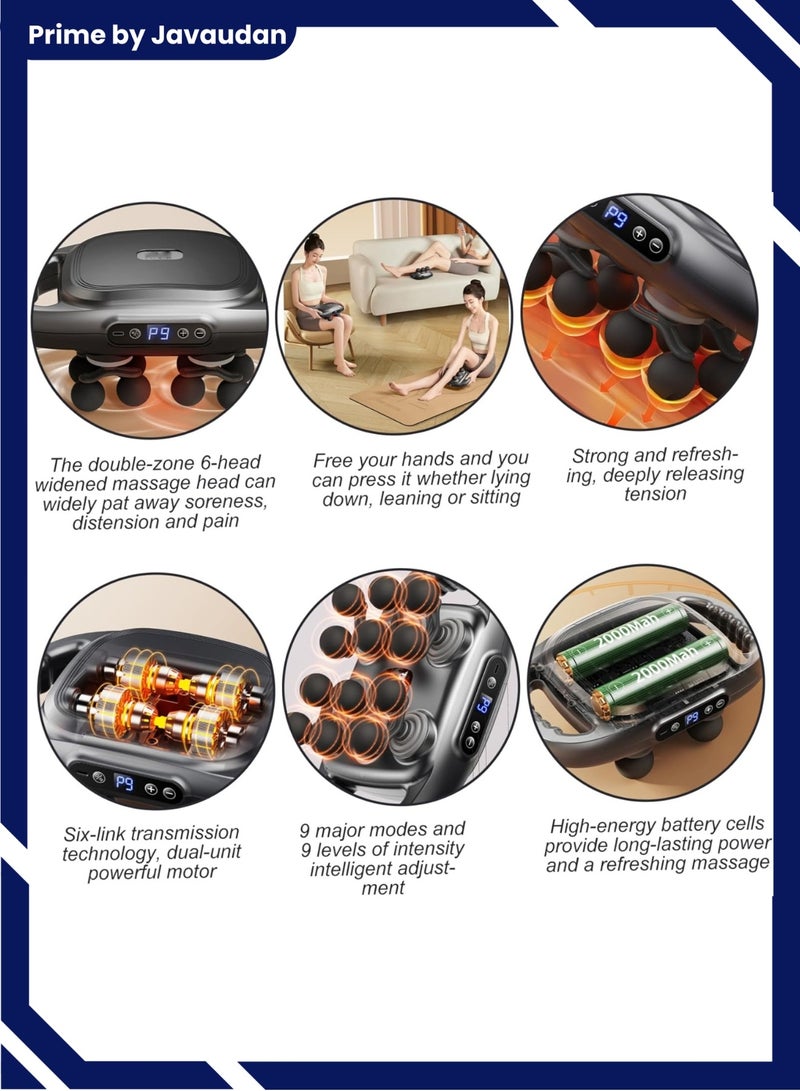 برايم بي جافاودان مسدس تدليك بـ12 رأسًا – جهاز محمول لاسلكي للتدليك النبضي مع 9 مستويات وسخان للظهر، الكتفين، الساقين، القدمين، وتخفيف آلام العضلات - Image 4