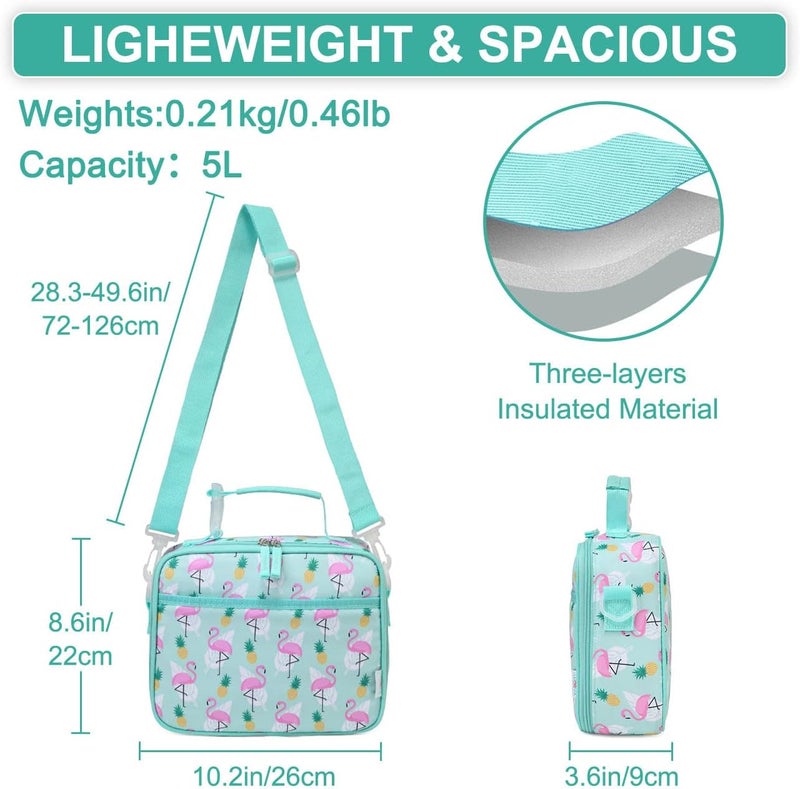 Vaschy Lunch Box Bag for Kids, Reusable Insulated Lunch Box Containers Coolers for Toddler Boys and Girls with Detachable Shoulder Strap for Daycare School Flamingo - Image 4