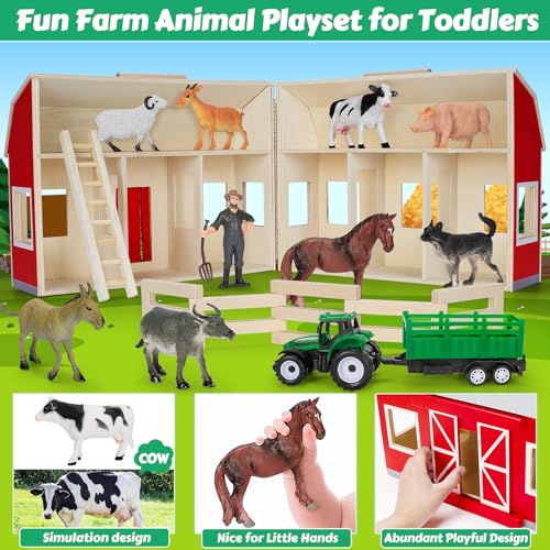 GMAOPHY Farm Animals Toys for 3 Year Old Toddlers Girls Boys Big Wooden Barn Farm with Figures Animals Toy for Kids Farm Playset Educational Learning Toys Ideal Christmas Birthday Gifts - Image 5