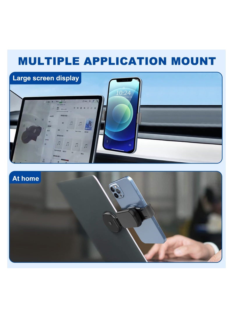 Phone Car Mount, Fit for Tesla Magnetic Phone Car Mount, 360° Rotation Foldable Invisible Magnetic Car Phone Holder with a Phone Clamp, Phone Mount for Car/Laptop MagSafe, Fit for iPhone Samsung  - Image 2