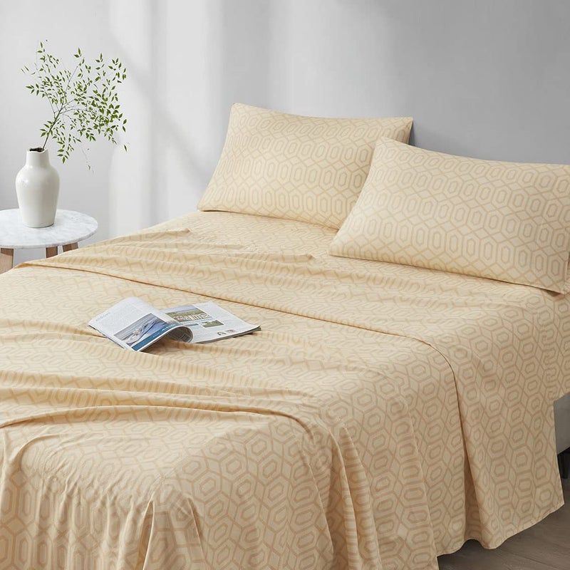 كومفورت سبيسيس مساحات الراحة 144TC ورقة القطن مجموعة تنفس خفيفة الوزن ناعم مع جيب عميق مرنة حديثة كل موسم الفراش المريح مطابقة وسادة كينج الماس تان 4 قطعة - Image 1