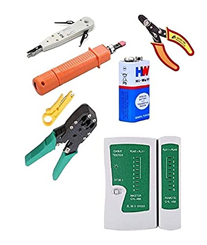 Inditrust 3 in 1 Modular Rj45 Rj11 Crimping Tool, Lan Cable Tester, 6F22, Punch Down Tool Network Wire Cable CAT5E CAT6 RJ45 RJ11, kd 1 tool and multitec wire stripper combo set - Image 1