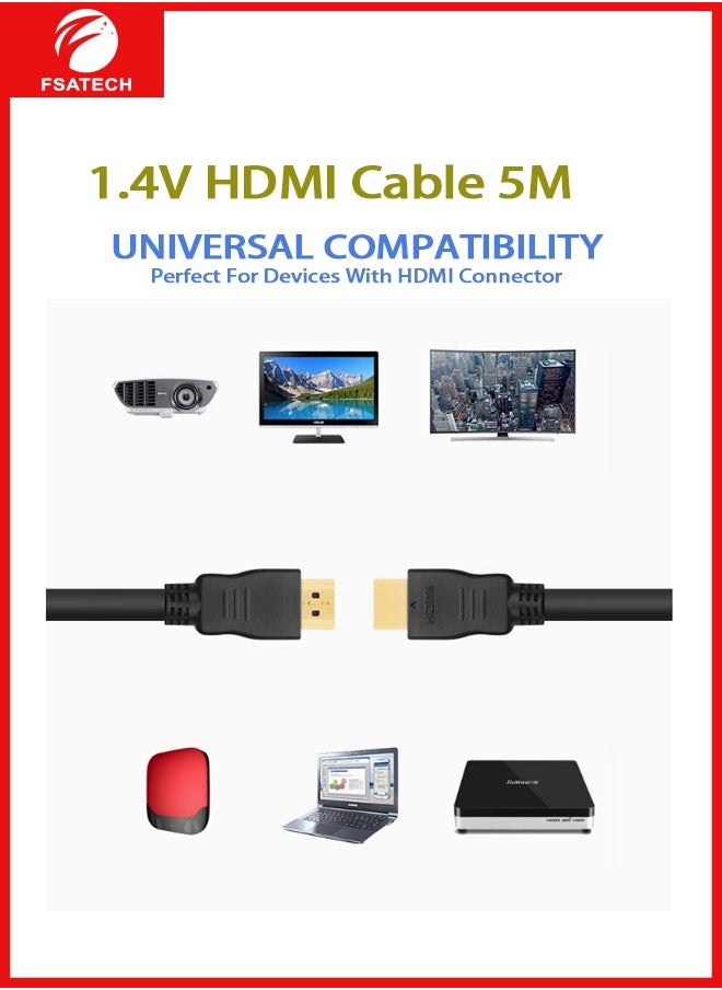 FSATECH - HDMI Cable H-20P-5M, 5 Meter, Version 1.4, 1080P@60Hz, Gold-Plated Connectors, Braided & PVC - Image 1