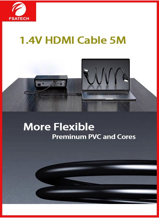 FSATECH - HDMI Cable H-20P-5M, 5 Meter, Version 1.4, 1080P@60Hz, Gold-Plated Connectors, Braided & PVC - Image 1