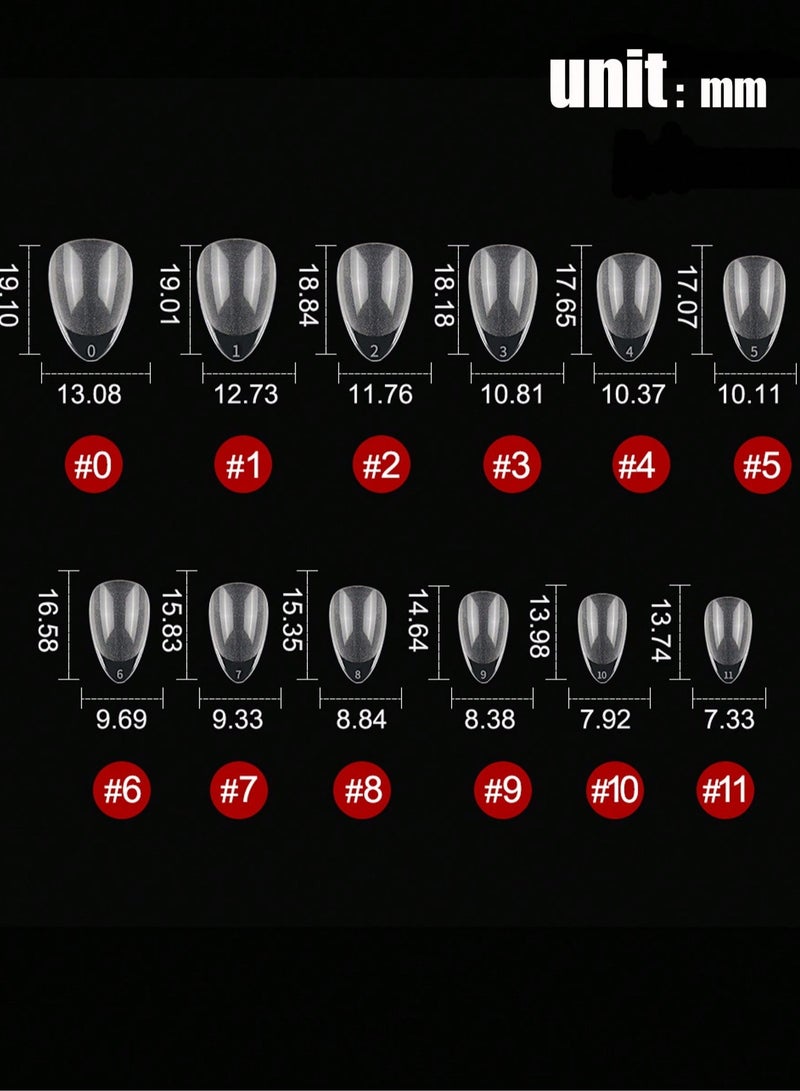 240 قطعة من أطراف أظافر الجل الأكريليكي اللوزية القصيرة - تصميم فرنسي شفاف نصف مطفي، 12 مقاسًا مع علبة حفظ، للاستخدام المنزلي والصالونات، تمديد الأظافر، لوزي قصير - Image 2