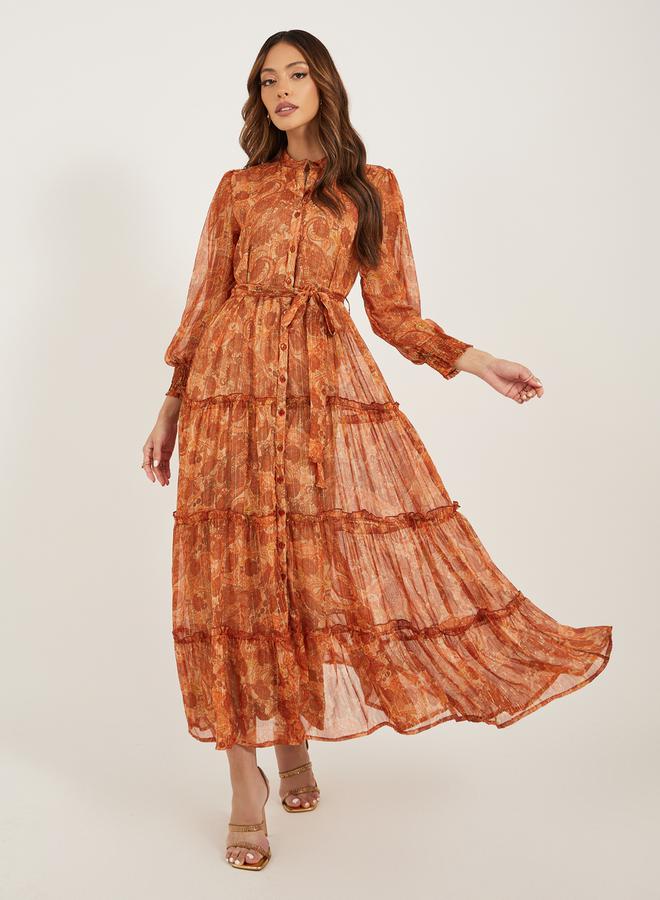 Styli Paisley Printed Tiered Shirt Maxi Dress  - Image 1