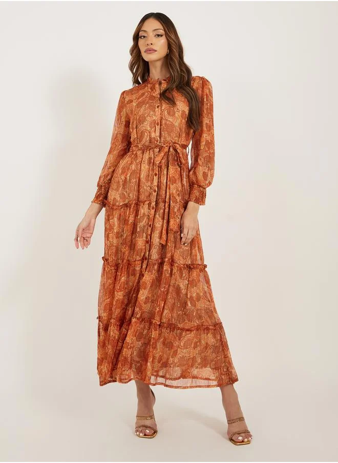 ستايلي Paisley Printed Tiered Shirt Maxi Dress