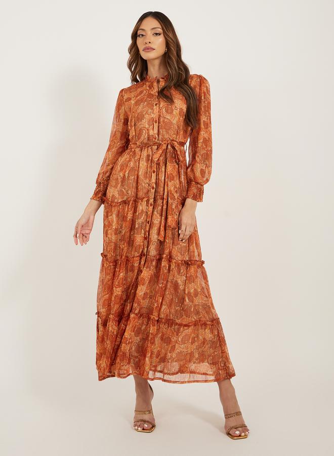 Styli Paisley Printed Tiered Shirt Maxi Dress  - Image 2