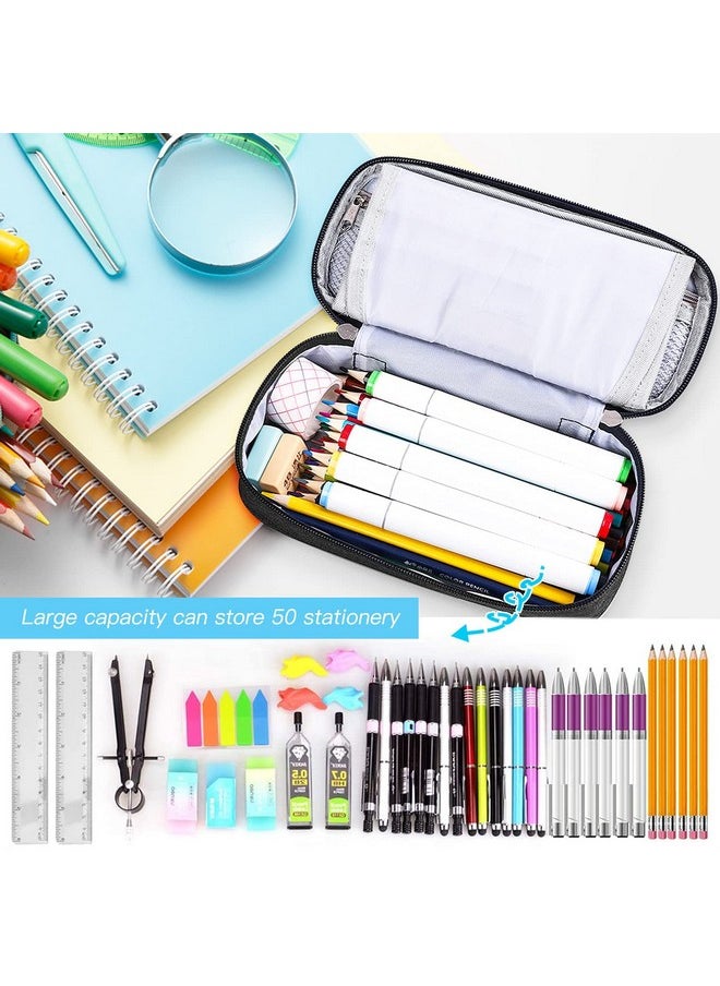 Famous Quality - FAMOUS QUALITY® Pencil Pouch for Girls, Pencil Pouch for Stationery Items - Large Capacity Zipper Pouch Case, Travel Pouch, Makeup Pouch, Pencil Box, Aesthetic Pencil Pouch (Black, Fabric) - Image 1