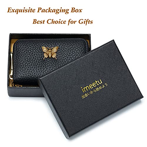 imeetu RFID Credit Card Holder for Women Genuine Leather Card Case Wallet with Zipper and Removable Keychain (Orange) - Image 2