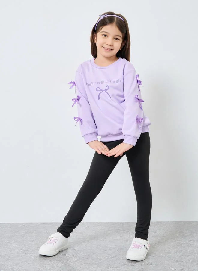 Styli Styli Girls Bow Detail Sweat Top and Leggings Set