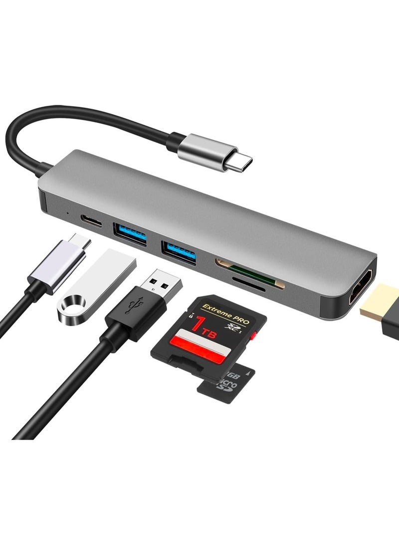 كازا موزع USB-C مع محول HDMI، موزع USB-C متعدد المنافذ 6 في 1 مع قارئ بطاقات SD/TF بدقة 4K HDMI | شحن سريع 100 واط، منافذ USB 3.0 وUSB 2.0، محول USB-C لأجهزة MacBook Pro/MacBook Air/XPS وغيرها - Image 1