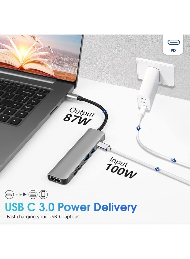 كازا موزع USB-C مع محول HDMI، موزع USB-C متعدد المنافذ 6 في 1 مع قارئ بطاقات SD/TF بدقة 4K HDMI | شحن سريع 100 واط، منافذ USB 3.0 وUSB 2.0، محول USB-C لأجهزة MacBook Pro/MacBook Air/XPS وغيرها - Image 4