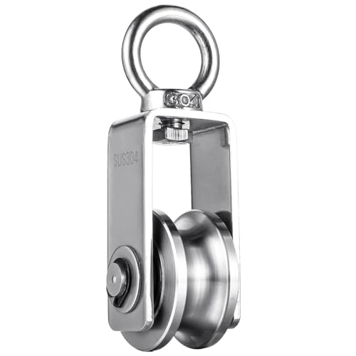 Serplex® Cable Pulley Wheel 304 Stainless Steel Hoisting Pulley Wheel Smooth Bearing Cable Pulley Wheel with Loop 551lbs High Loading Capacity Hoisting Pulley Wheel for Lifting Mechanism, DIY Crafts - Image 1
